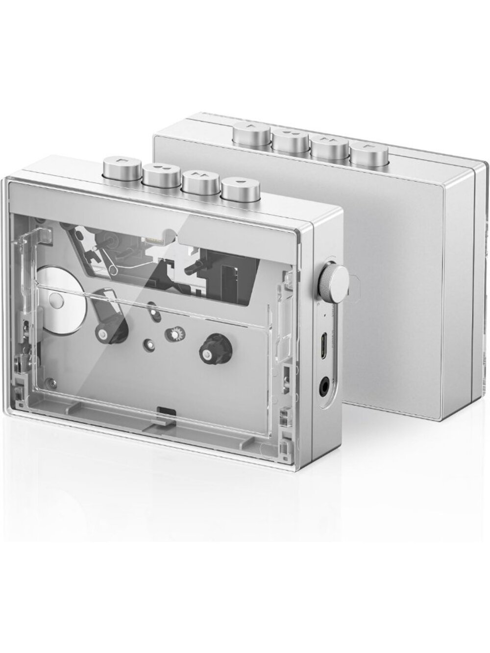 Transparent Portable Cassette Player with High-Quality Sound & Compact Design